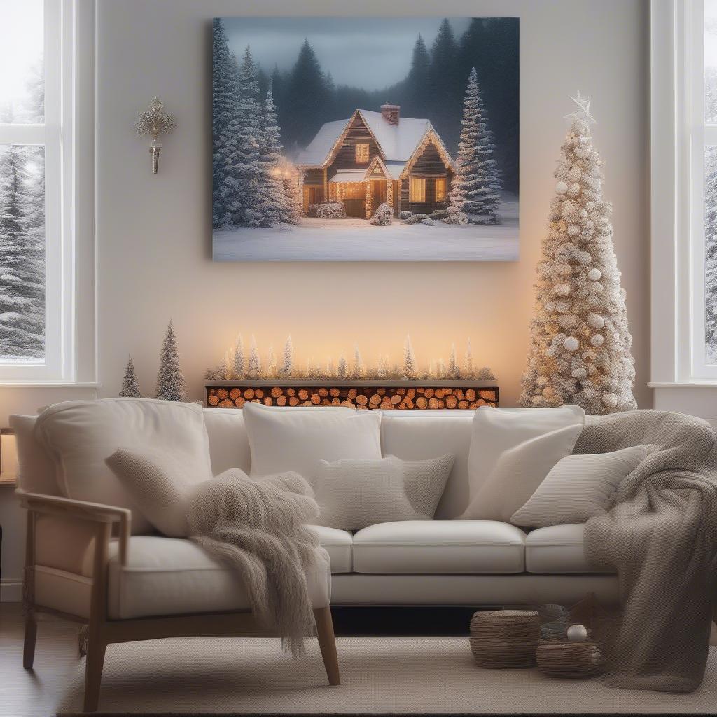 Large Christmas Canvas Art in a Living Room