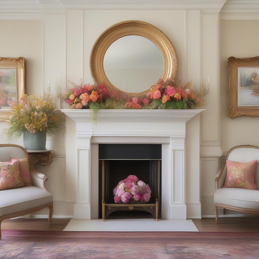 Large Circle Picture Frame Above Fireplace