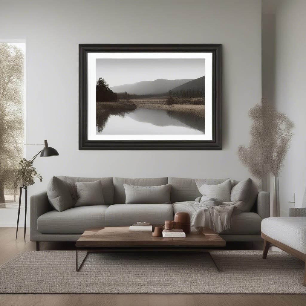 Large framed picture in a living room setting