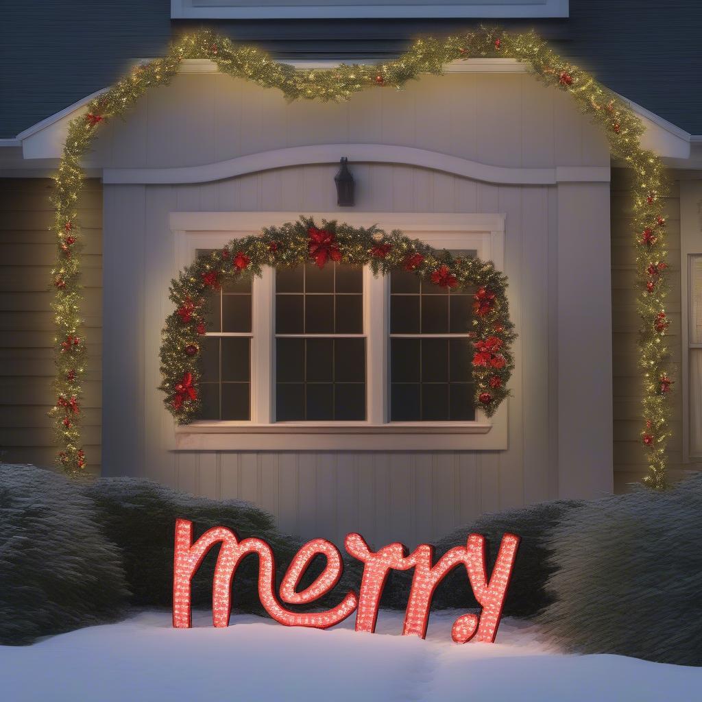 Outdoor Display of a Large Merry Christmas Lighted Sign