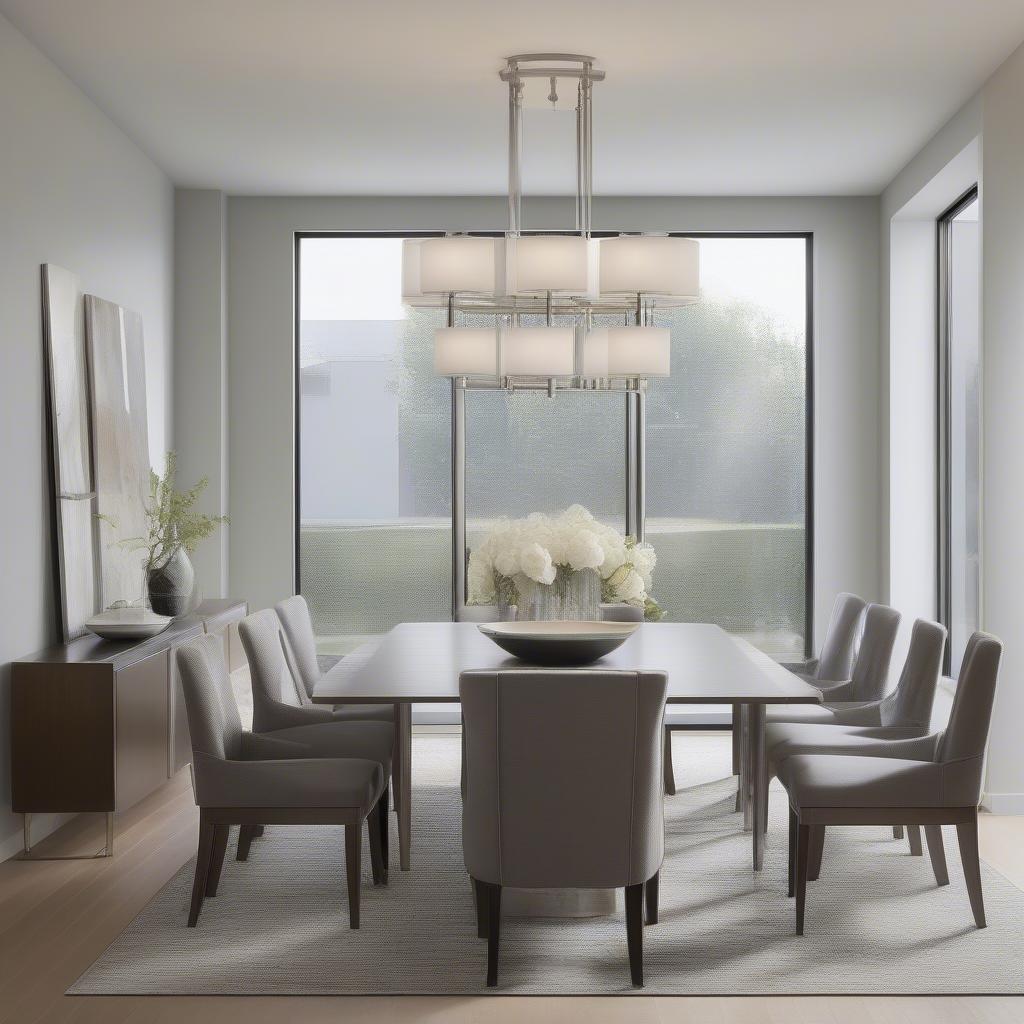 Modern metal wall sconces add elegance to a dining room.