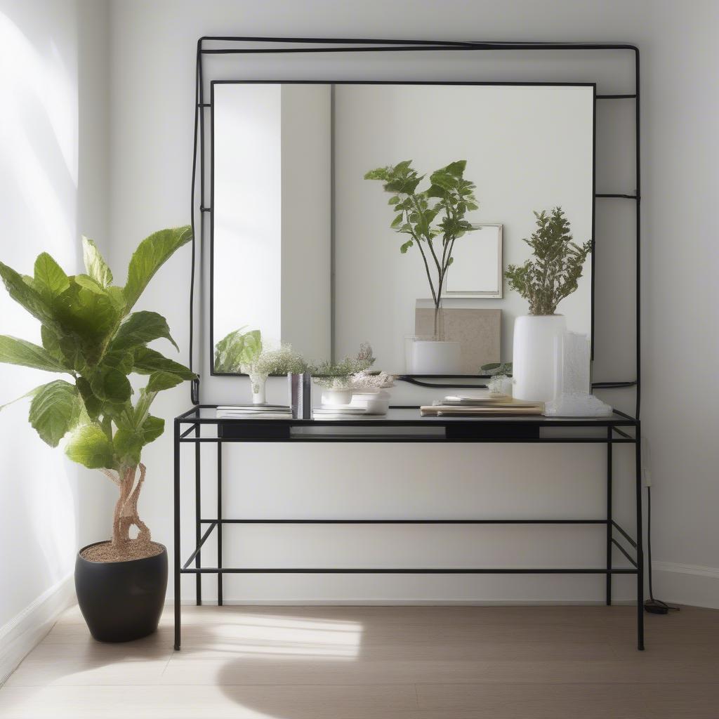 Large Rectangular Wall Mirror Above a Console Table