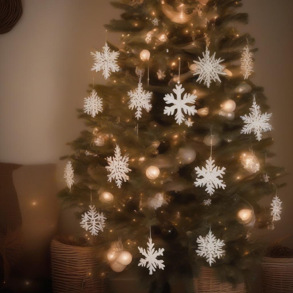 Large Snowflake Ornaments Adorning a Christmas Tree