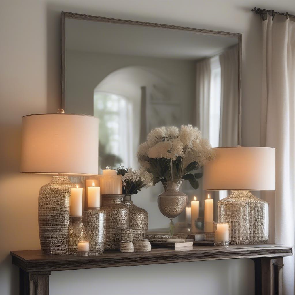 Styling a large tabletop mirror to enhance natural light and create a focal point