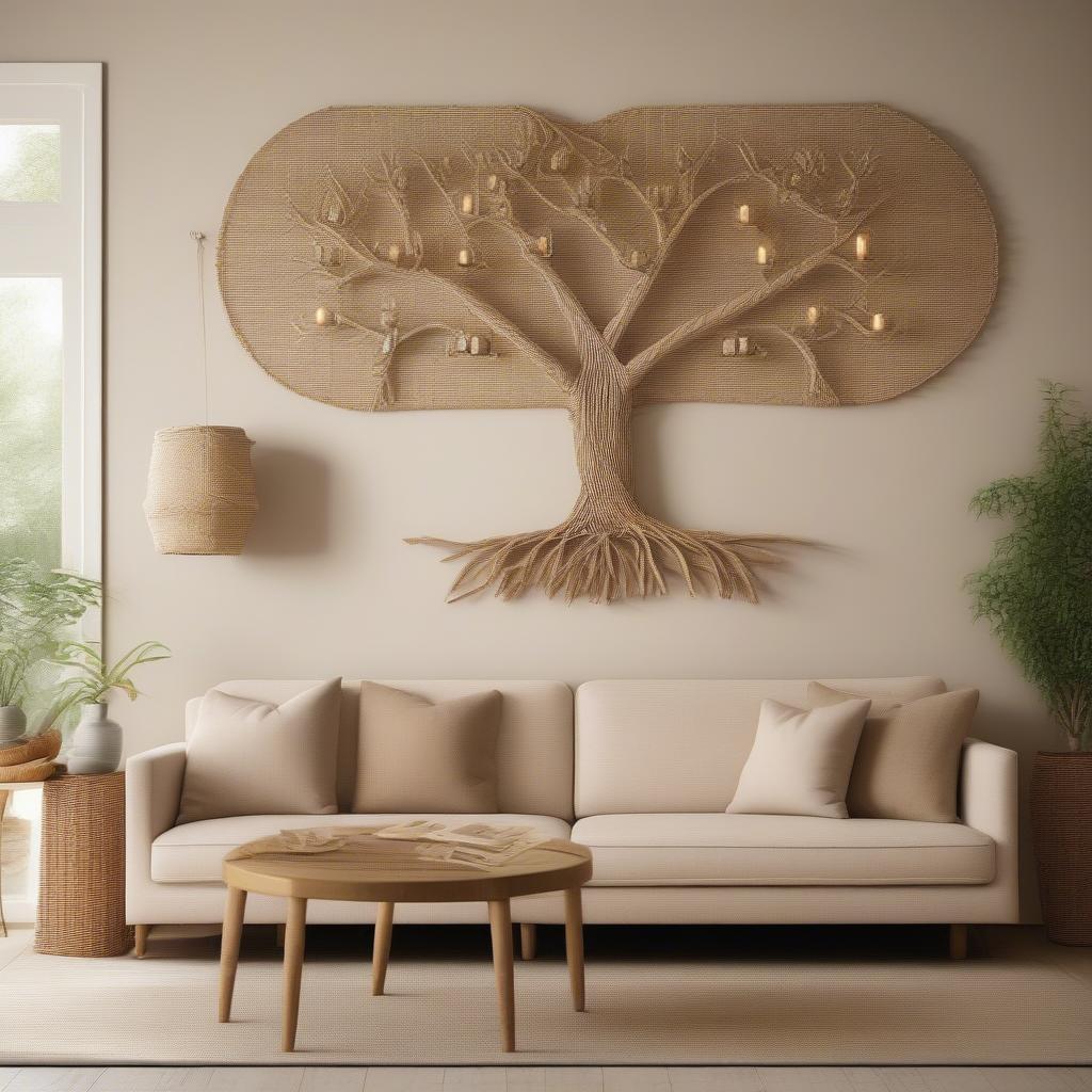 Large Wicker Family Tree Wall Art for Living Room