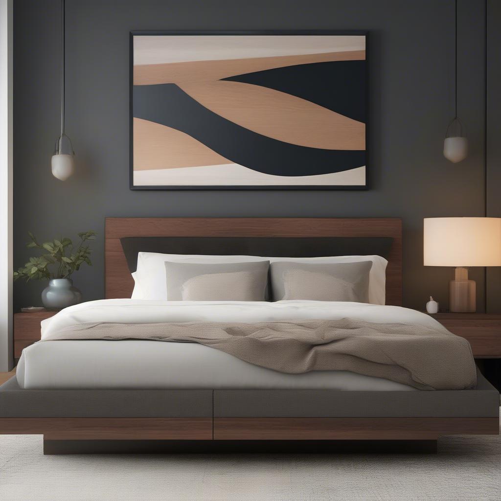 Large wood wall art in a bedroom