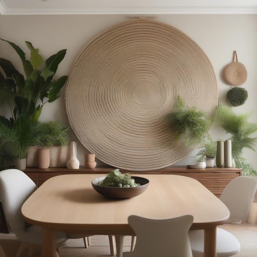 Large Woven Wall Hanging in a Dining Room