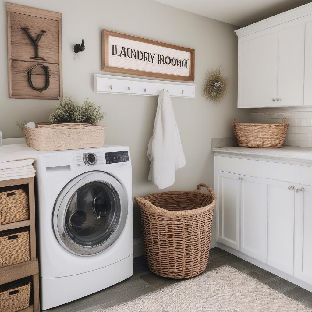 Laundry Room Decor Ideas with Wood Signs and Ornaments