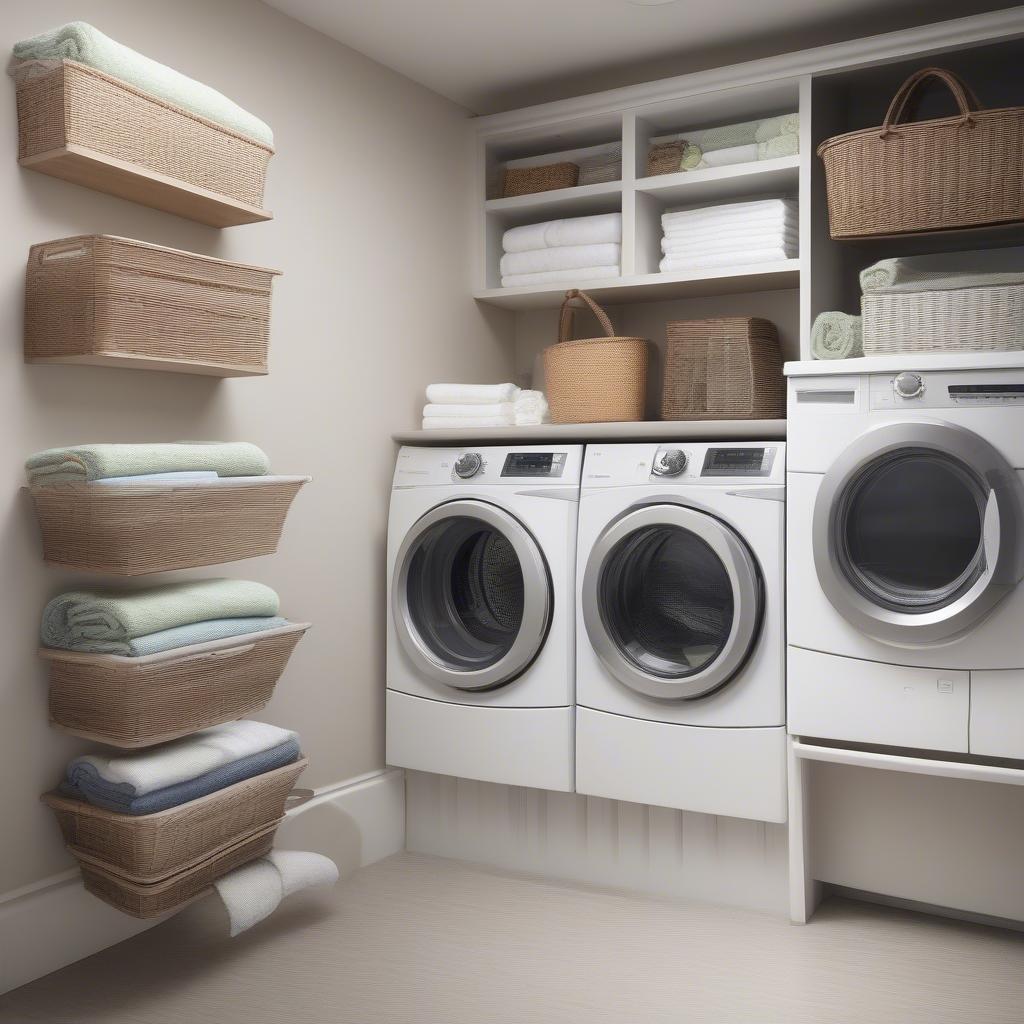 Smart storage ideas for maximizing space in a laundry room.