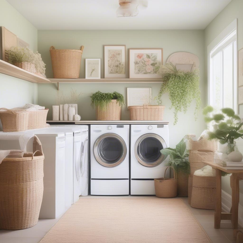 Laundry Room Decorated with Botanical Prints