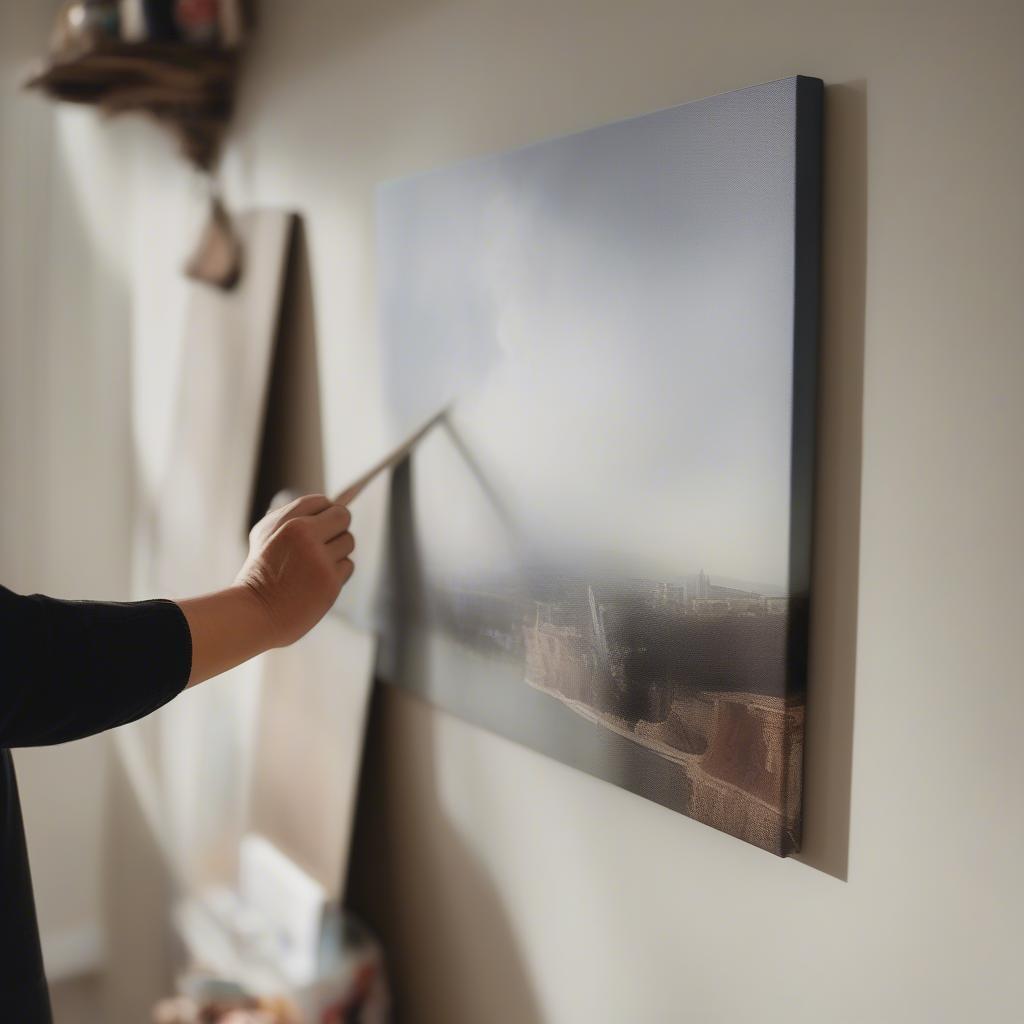 Leveling a canvas print on the wall