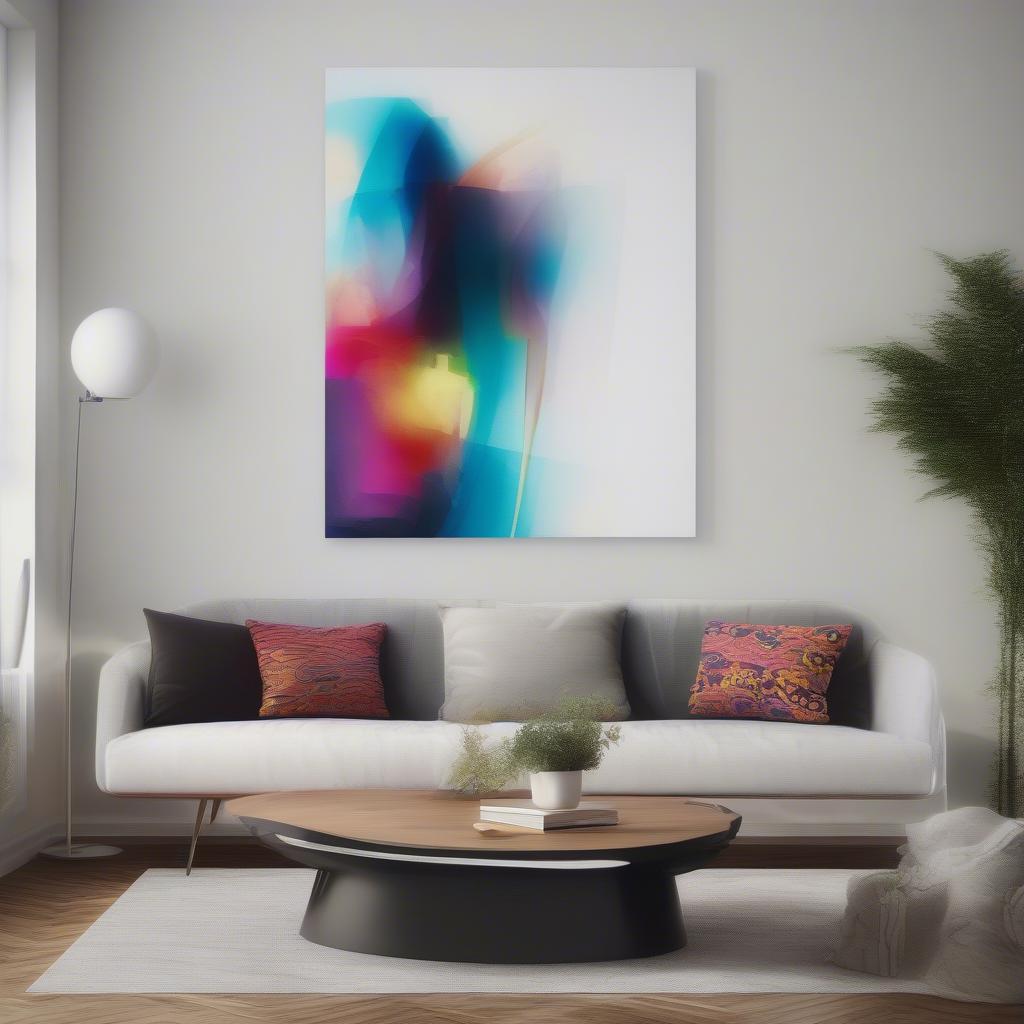 Modern living room with abstract light up canvas art