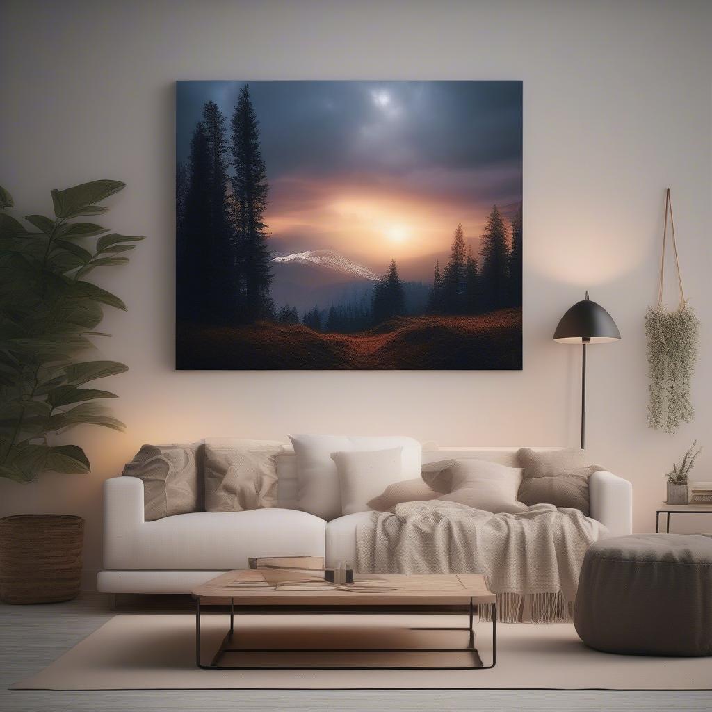 Light up canvas wall art adds a warm ambiance to a living room