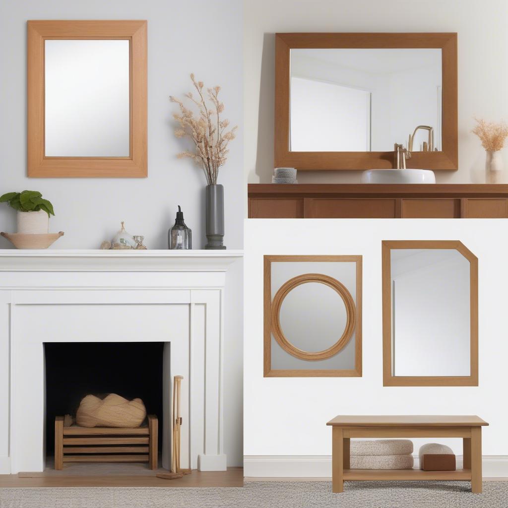 Light Wood Framed Mirrors in Different Sizes and Shapes