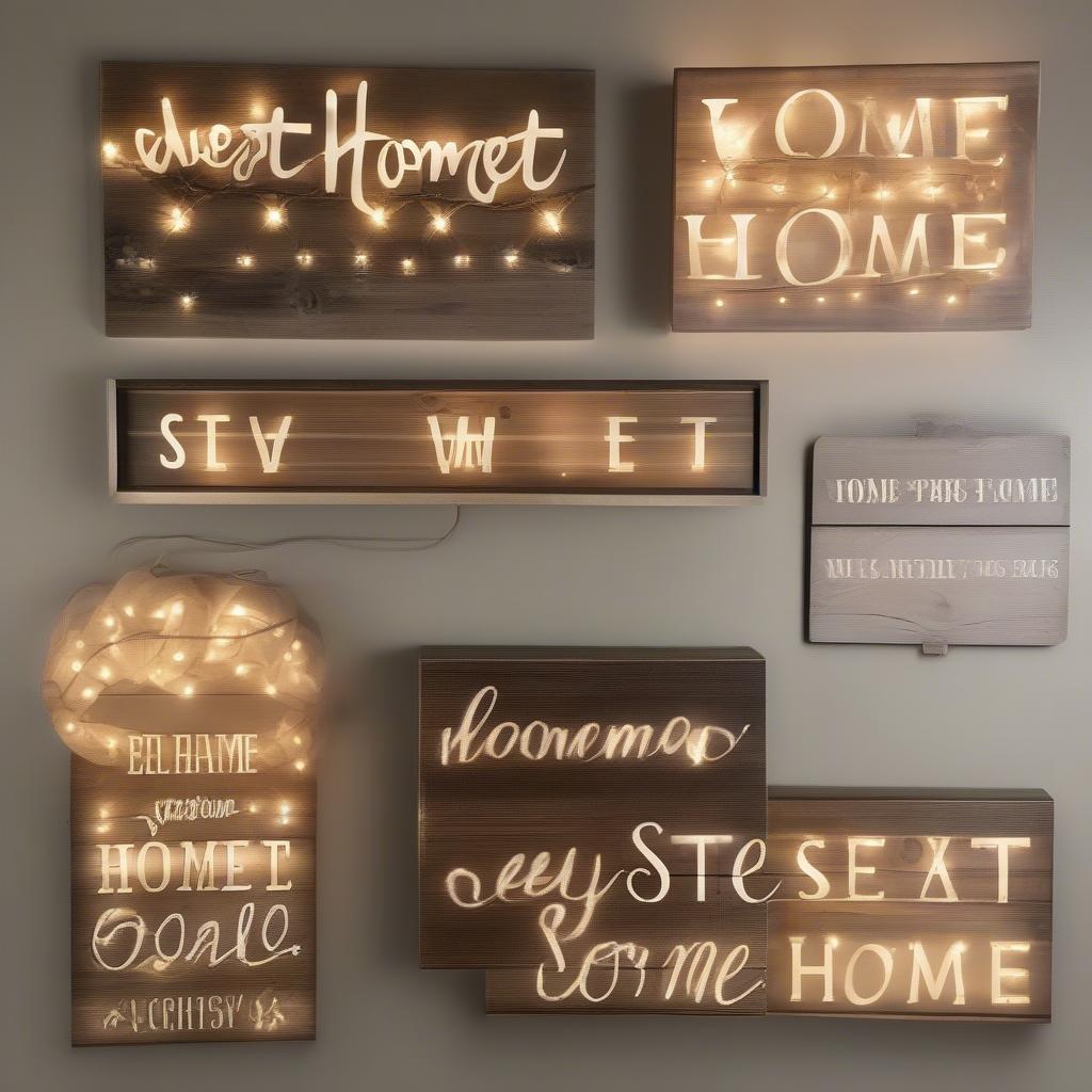 Various Lighted Home Sweet Home Wood Sign Styles