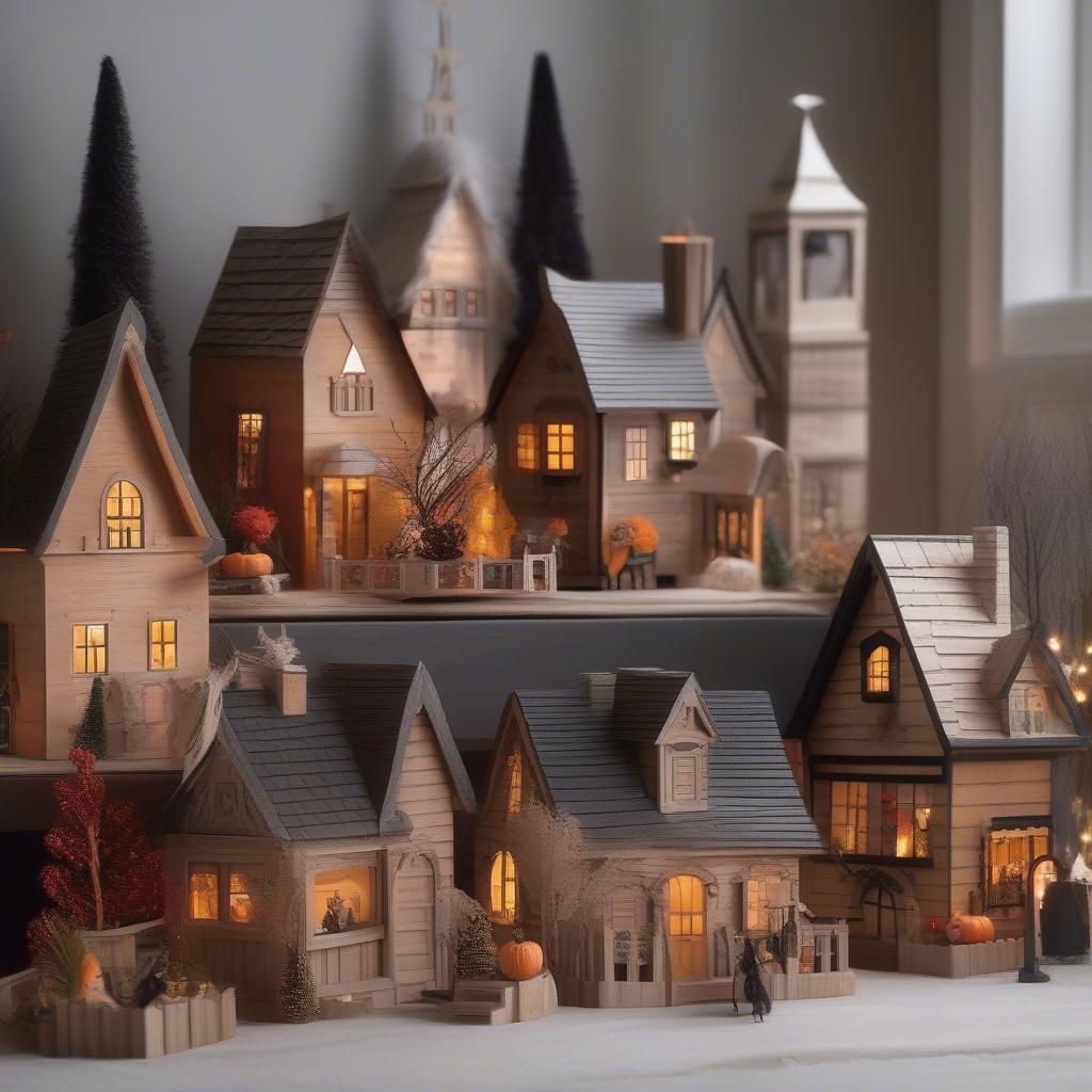 Little Wooden Houses in Seasonal Decor