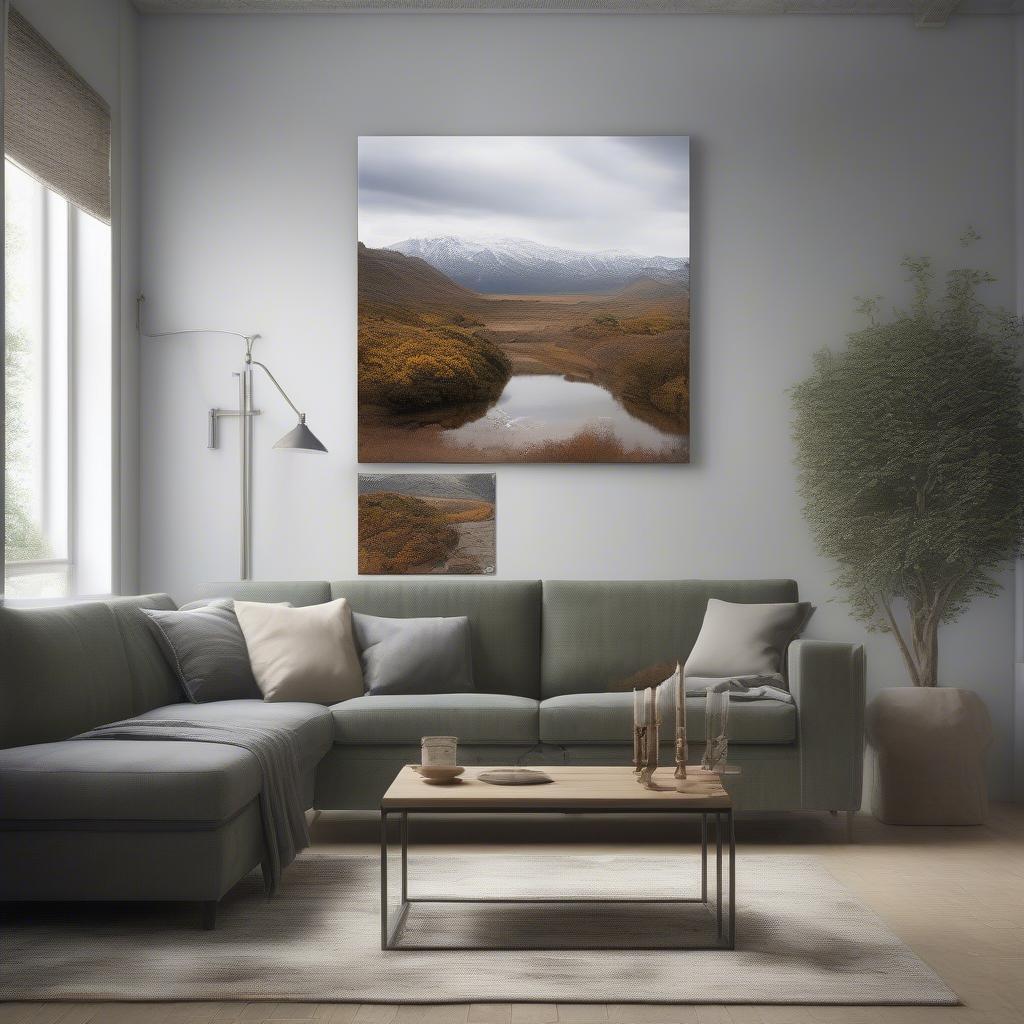 A large wall photo can create a stunning focal point in the living room, adding personality and style.