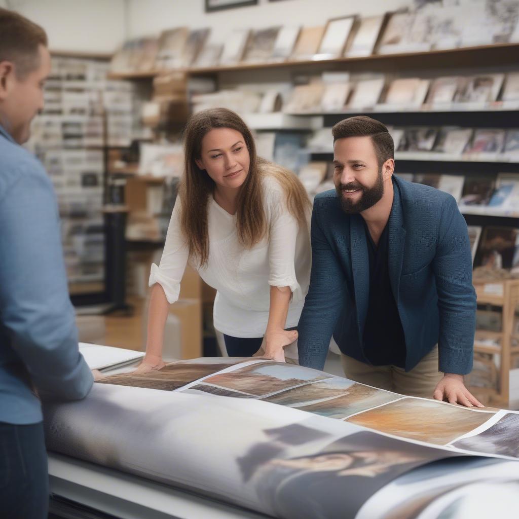 Customer Consulting with Print Specialist at Local Shop