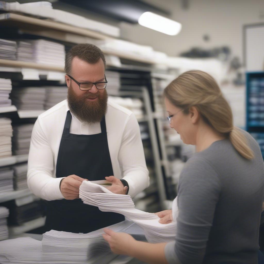 Consulting with Local Print Shop for Napkins