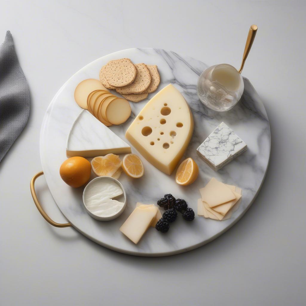 Stylish marble cheese board with gold accents for elegant entertaining