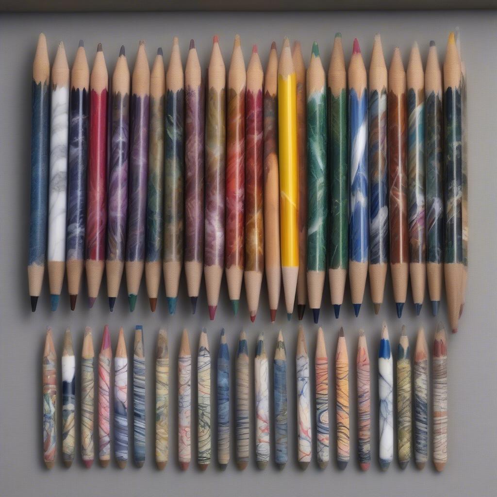 Assortment of Marble Pencils in Different Colors and Patterns