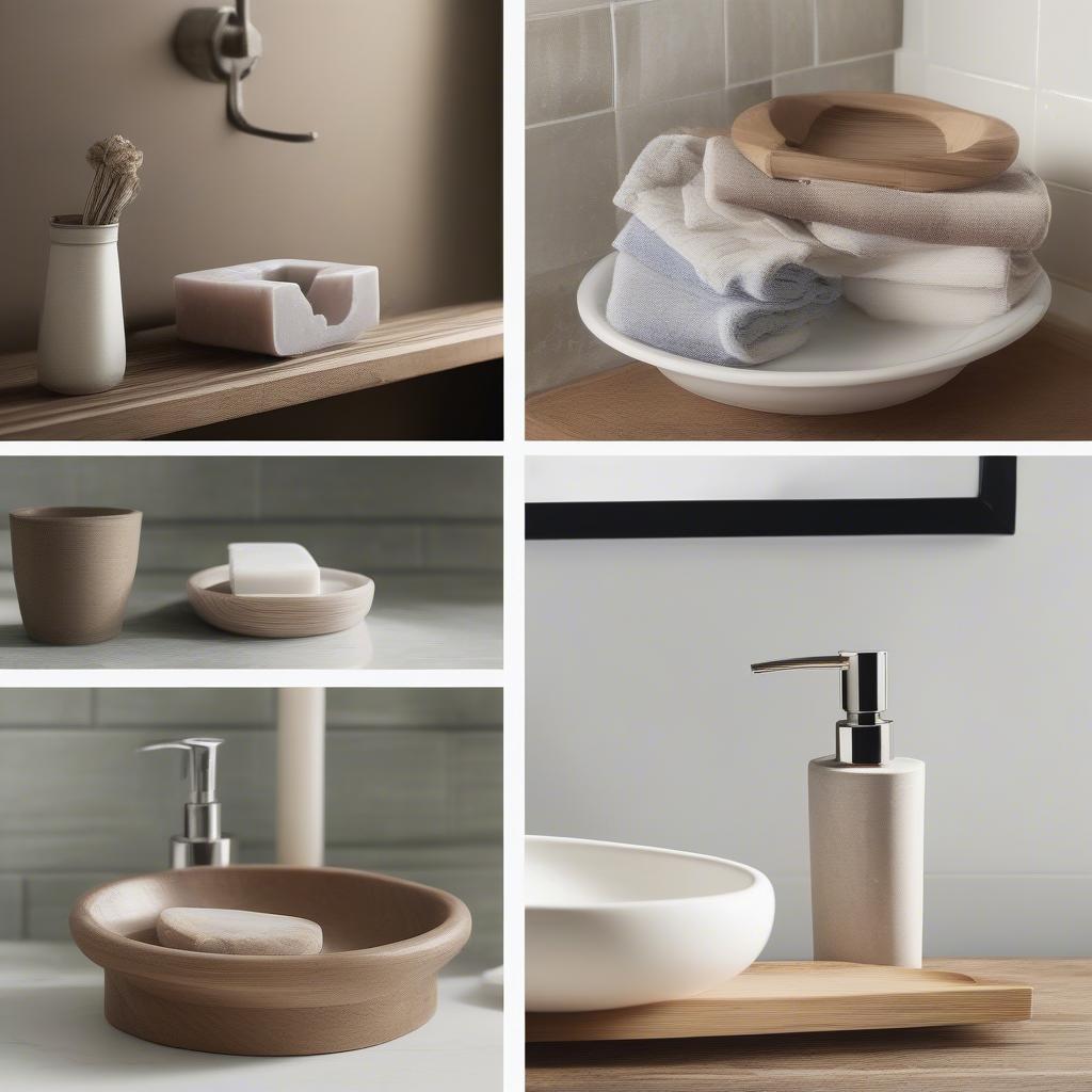 Soap dishes complementing different bathroom styles.