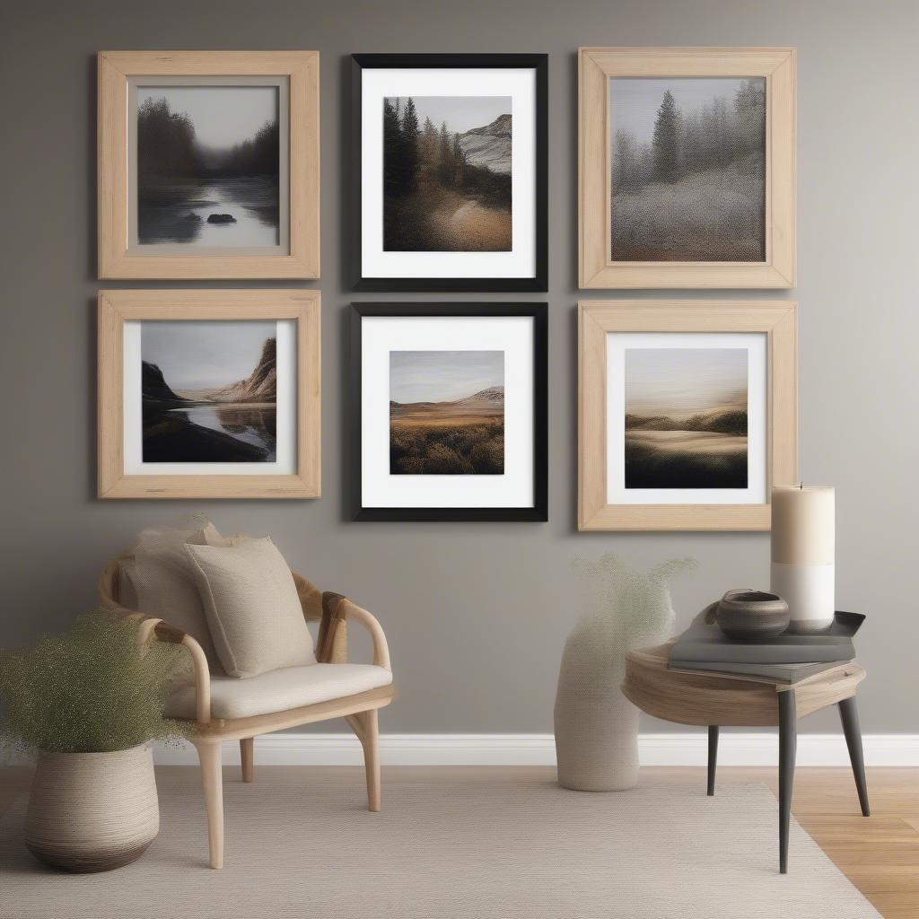 Examples of how different wood picture frame styles complement various types of artwork.