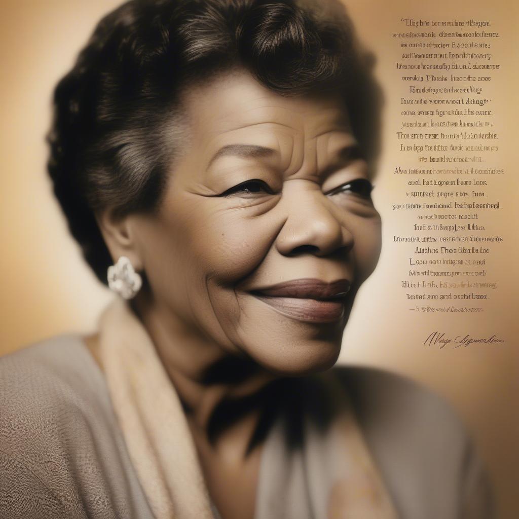 Maya Angelou's portrait with a background of her famous love quotes.