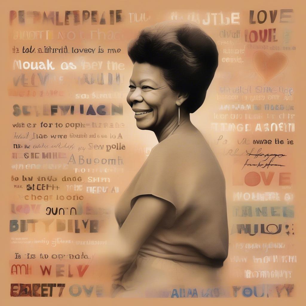 Image featuring various quotes by Maya Angelou about love and strength.