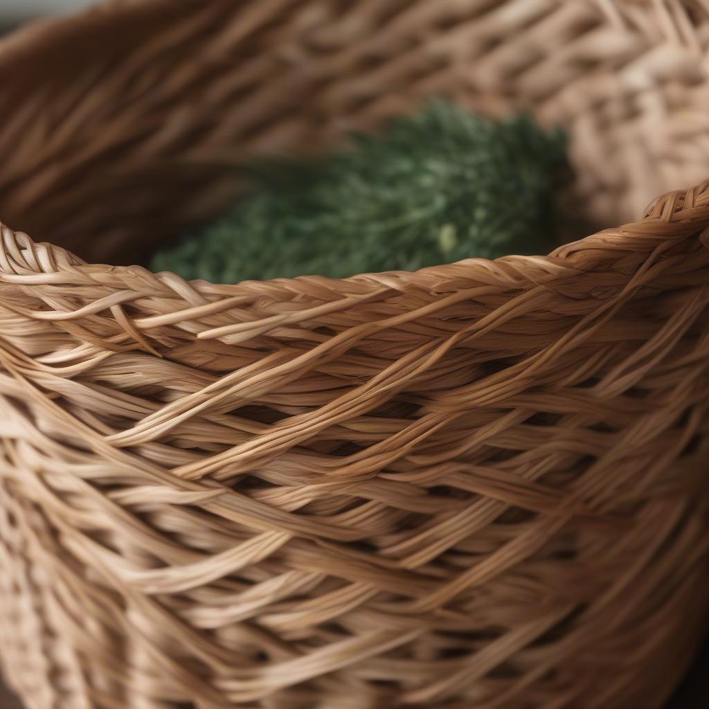 Meadow-Inspired Wicker Basket: A close-up of a wicker basket with a floral design, showcasing the natural colors and textures inspired by the meadow.