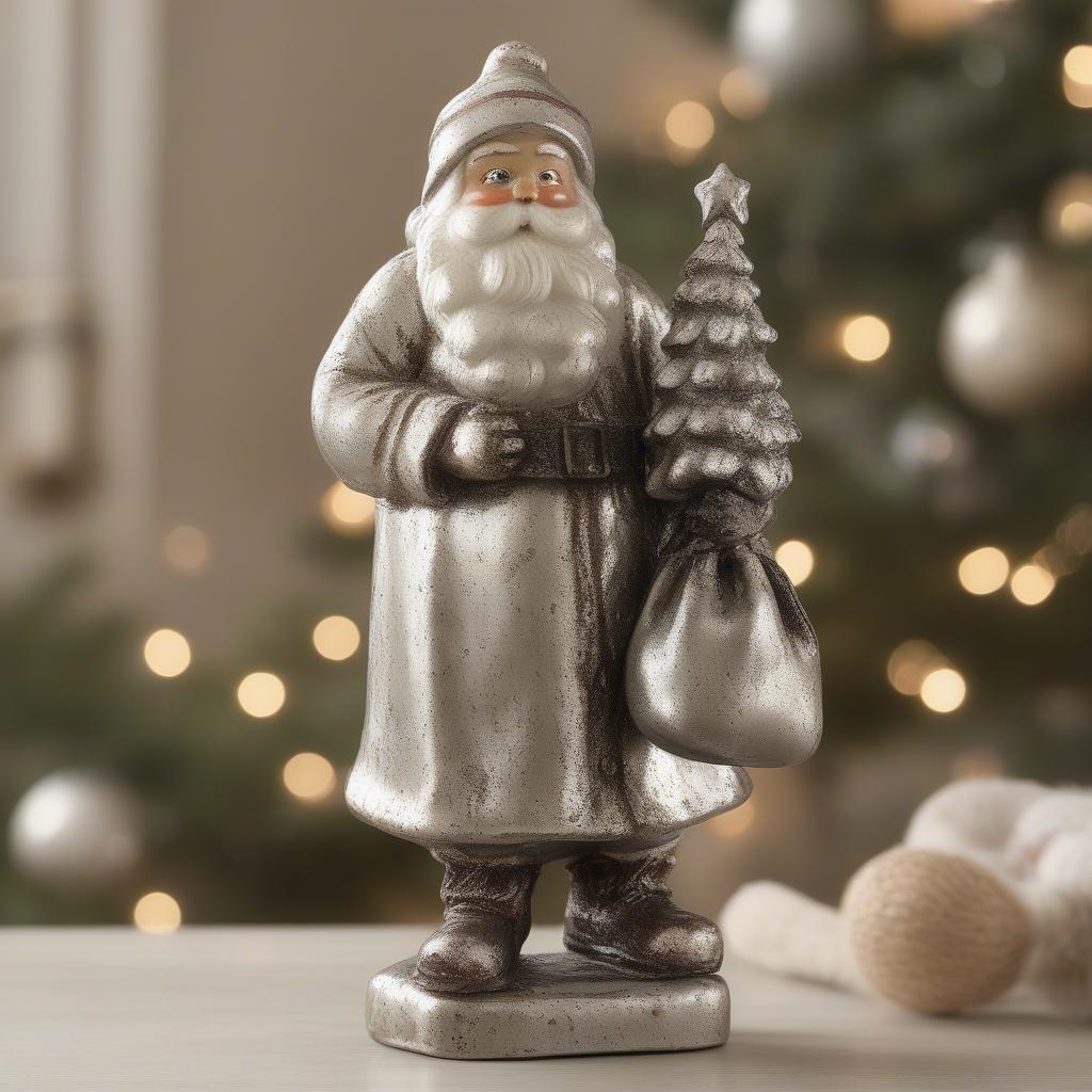 Antique Mercury Glass Santa Figurine