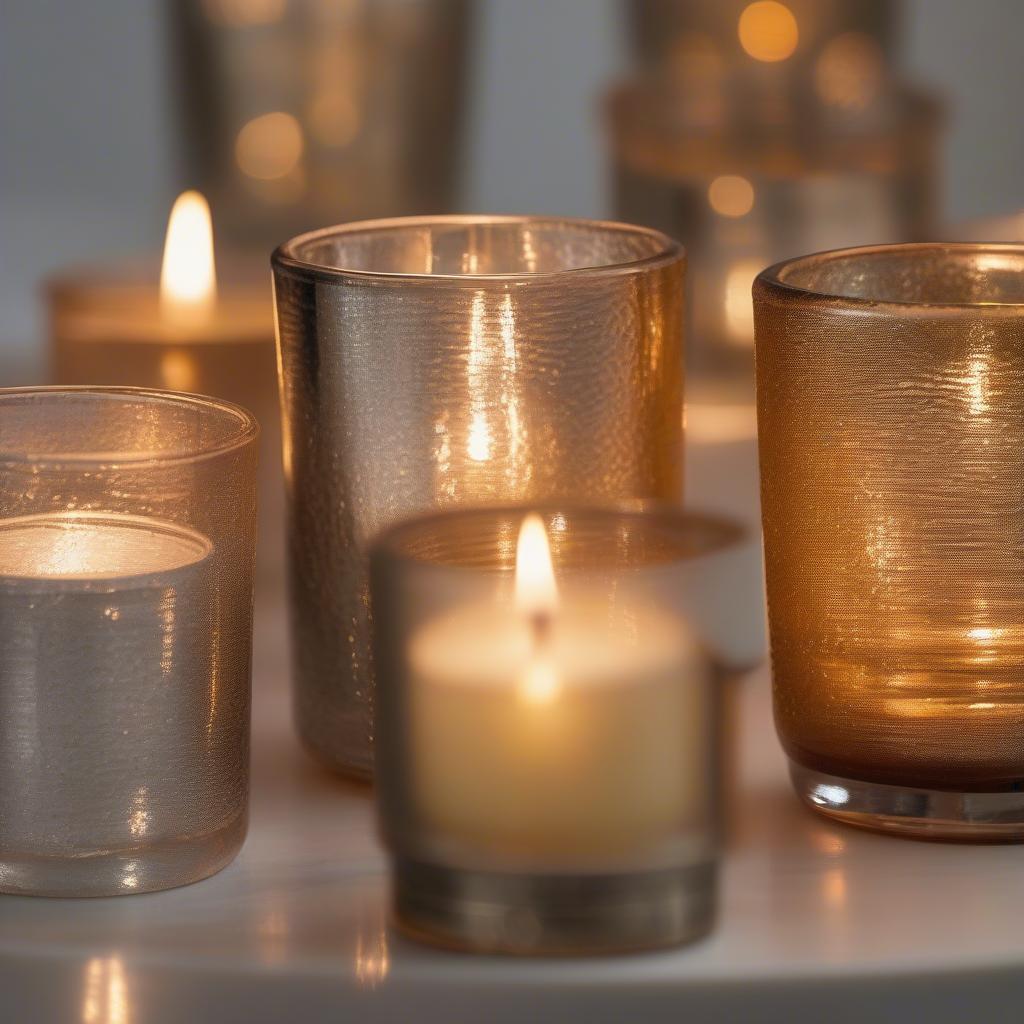 Mercury votives glowing with warm candlelight