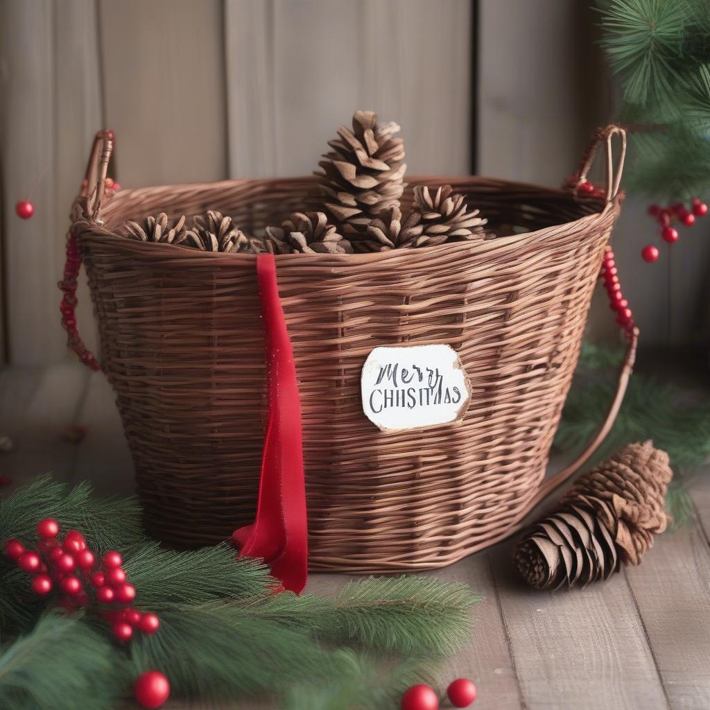 Wicker basket with "Merry Christmas Filthy Animal" inscription