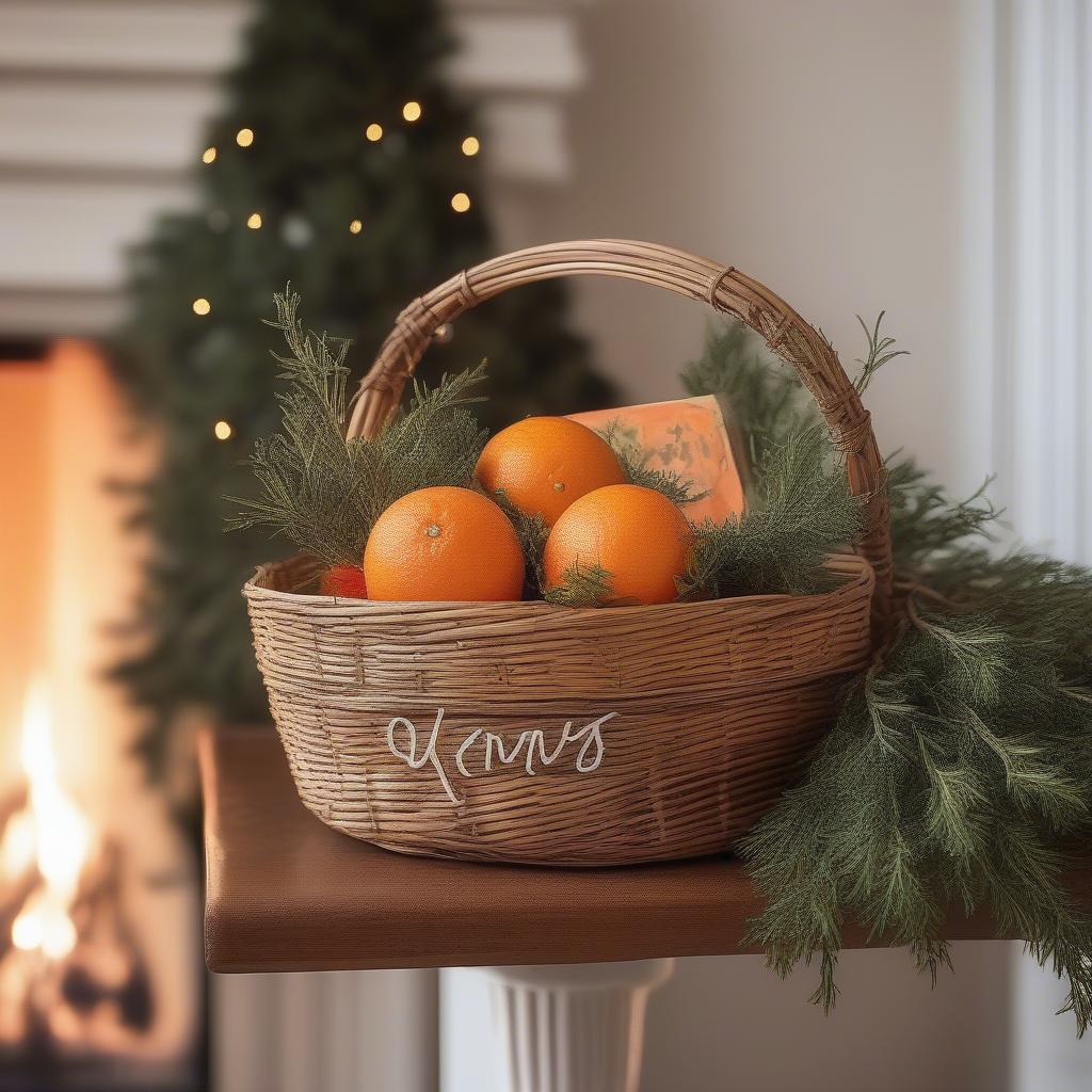 Rattan Basket with Merry Xmas Letters