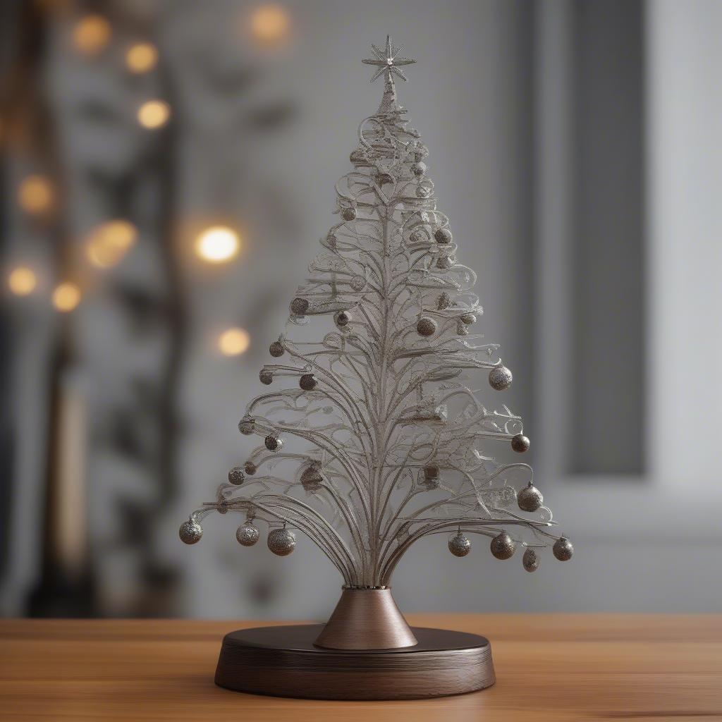 Metal Christmas tree sculpture with intricate details