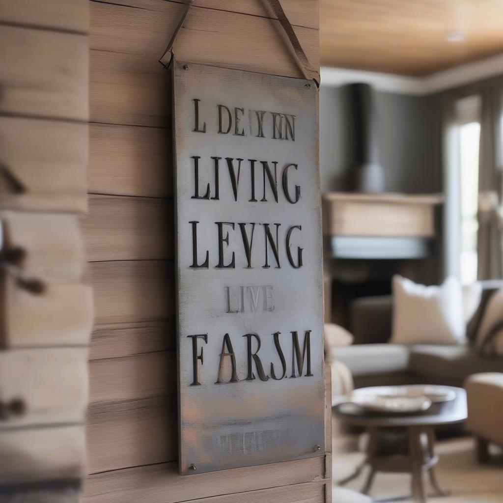 Metal Farmhouse Sign in Living Room