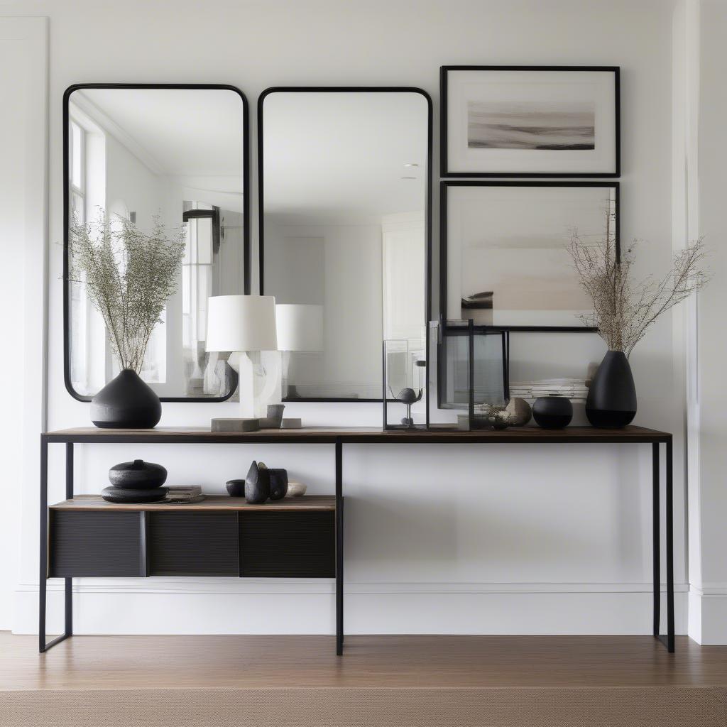 Metal Framed Small Mirrors in a Modern Entryway