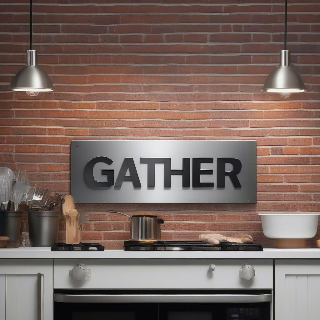 Metal Gather Sign in Kitchen