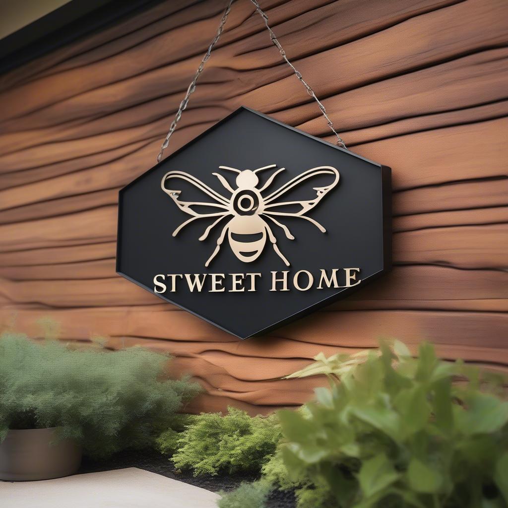 Metal Home Sweet Home Bee Sign for Outdoor Decor