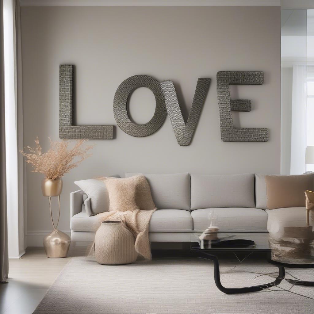 Metal love wall art in a modern living room