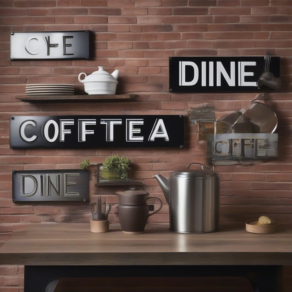 Metal my word signs in an industrial-style kitchen