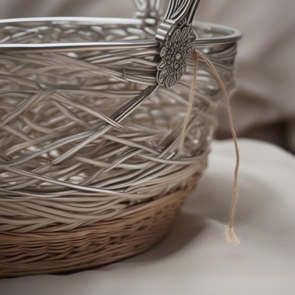 Metal Ornament Accenting a Wicker Basket