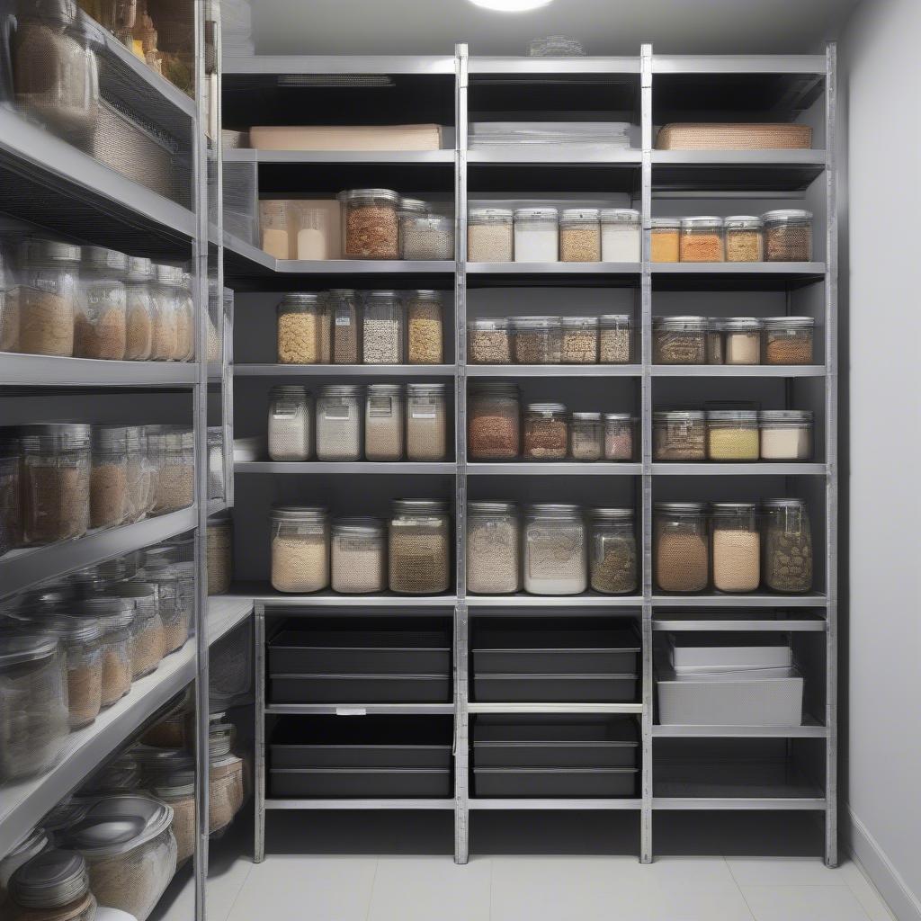 Metal pantry shelving units provide sturdy and stylish organization.