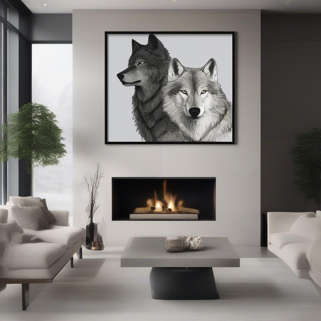 Metal Two Wolves Wall Art in Living Room