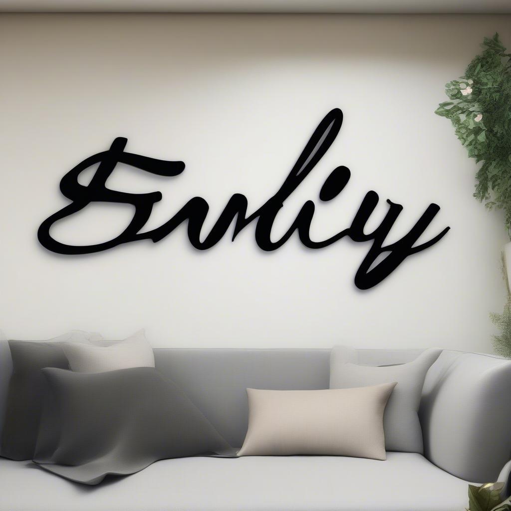 Metal Wall Art with Family Word in Modern Script