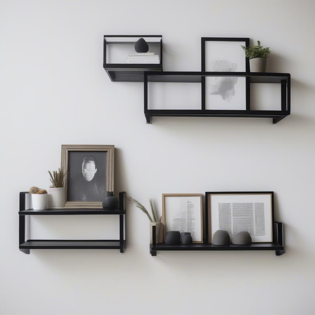 Metal Wall Shelves for Modern Decor: Sleek metal wall shelves displaying books and decorative objects in a modern living room setting.