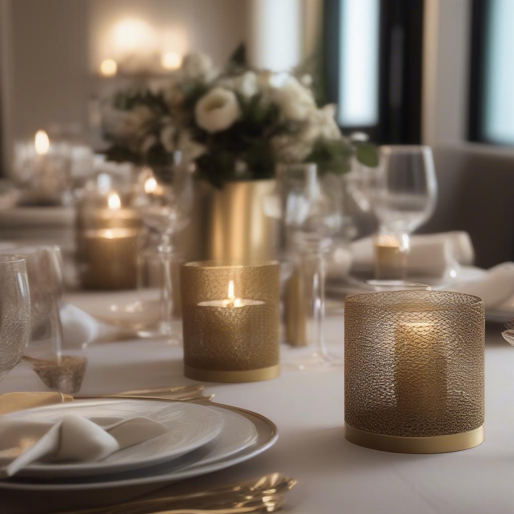 Metallic Votive Holders on a Table Setting