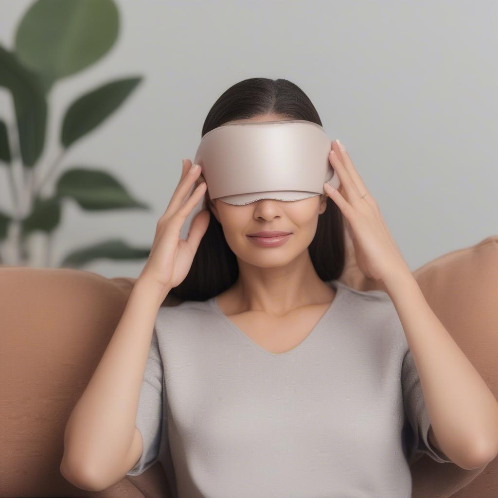 Woman Using a Temple Massager for Migraine Relief