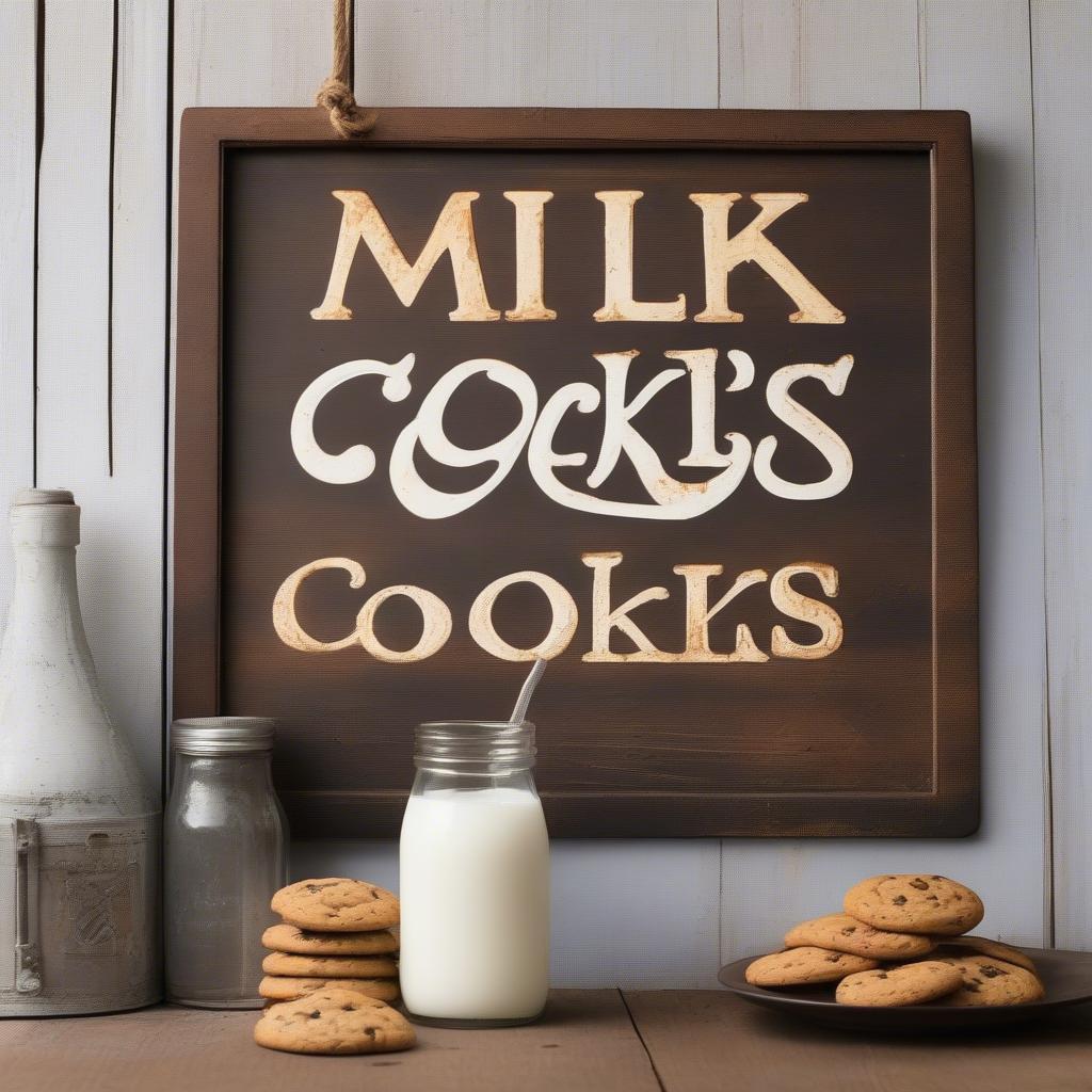 Milk and Cookies Sign Hanging in a Rustic Kitchen