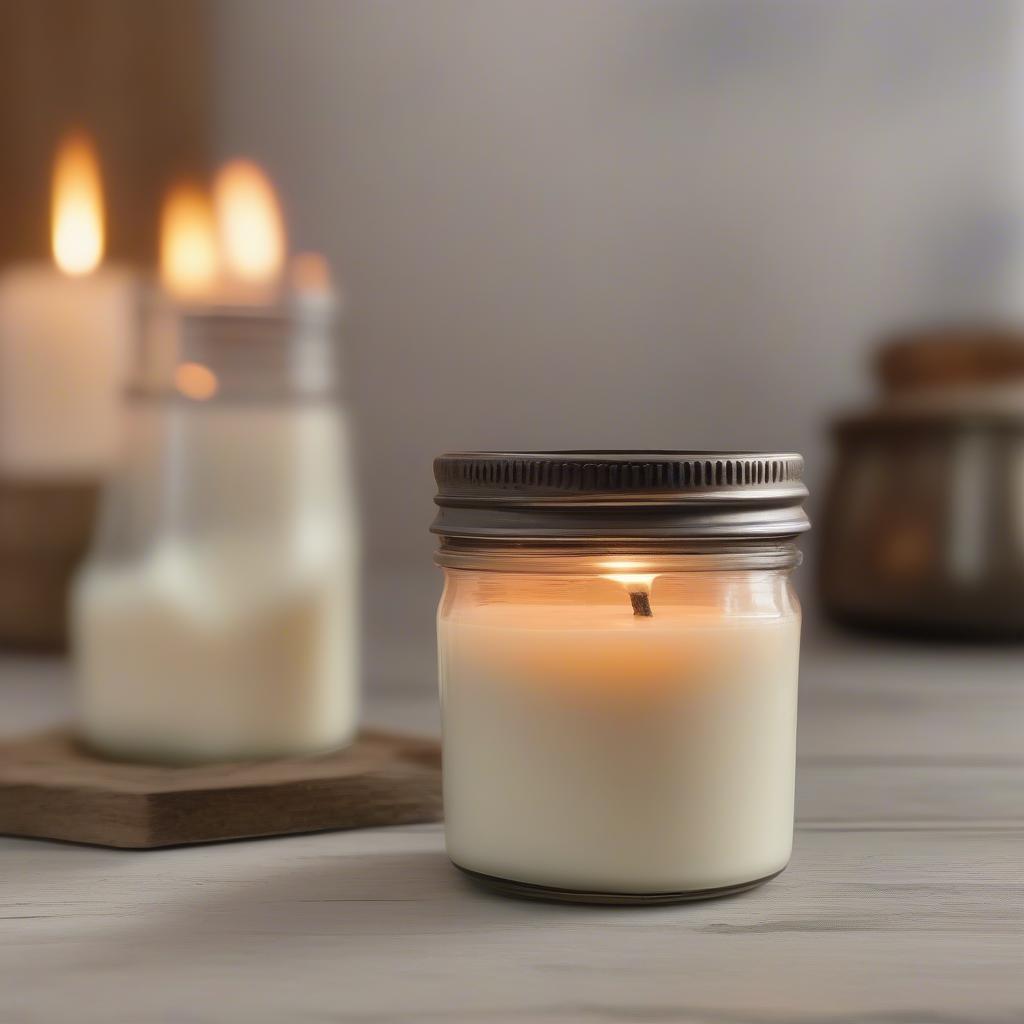 Close-up of a Burning Milk Barn Candle